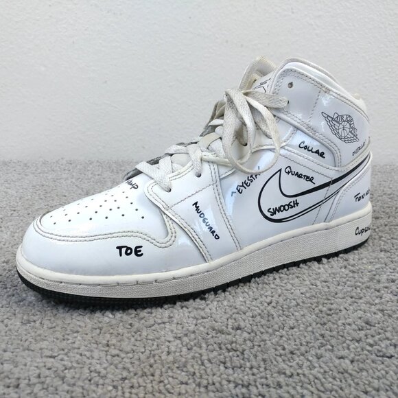 Nike Air Jordan 1 Mid Schematic Boys Size 7Y Shoes DQ1864-100 White Patent - Picture 5 of 14